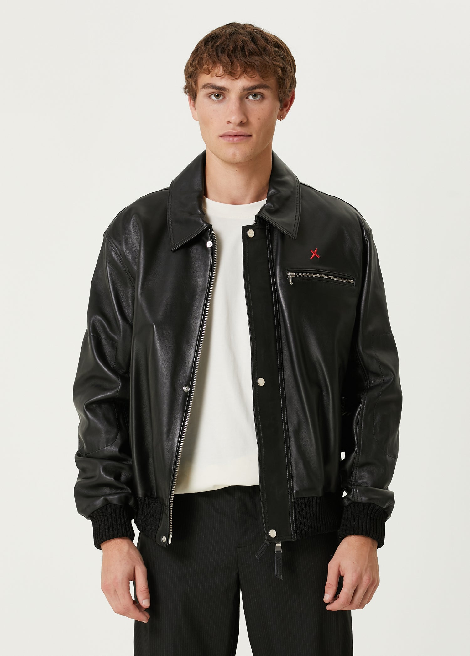 Bomber Men Leather Jacket - Black